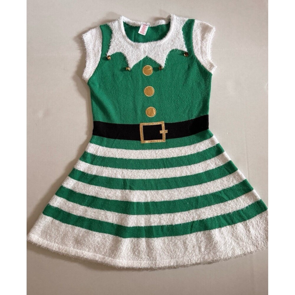 HOLIDAY TIME Green Fuzzy Elf Dress Size M 8 - 10 (Bx 24)